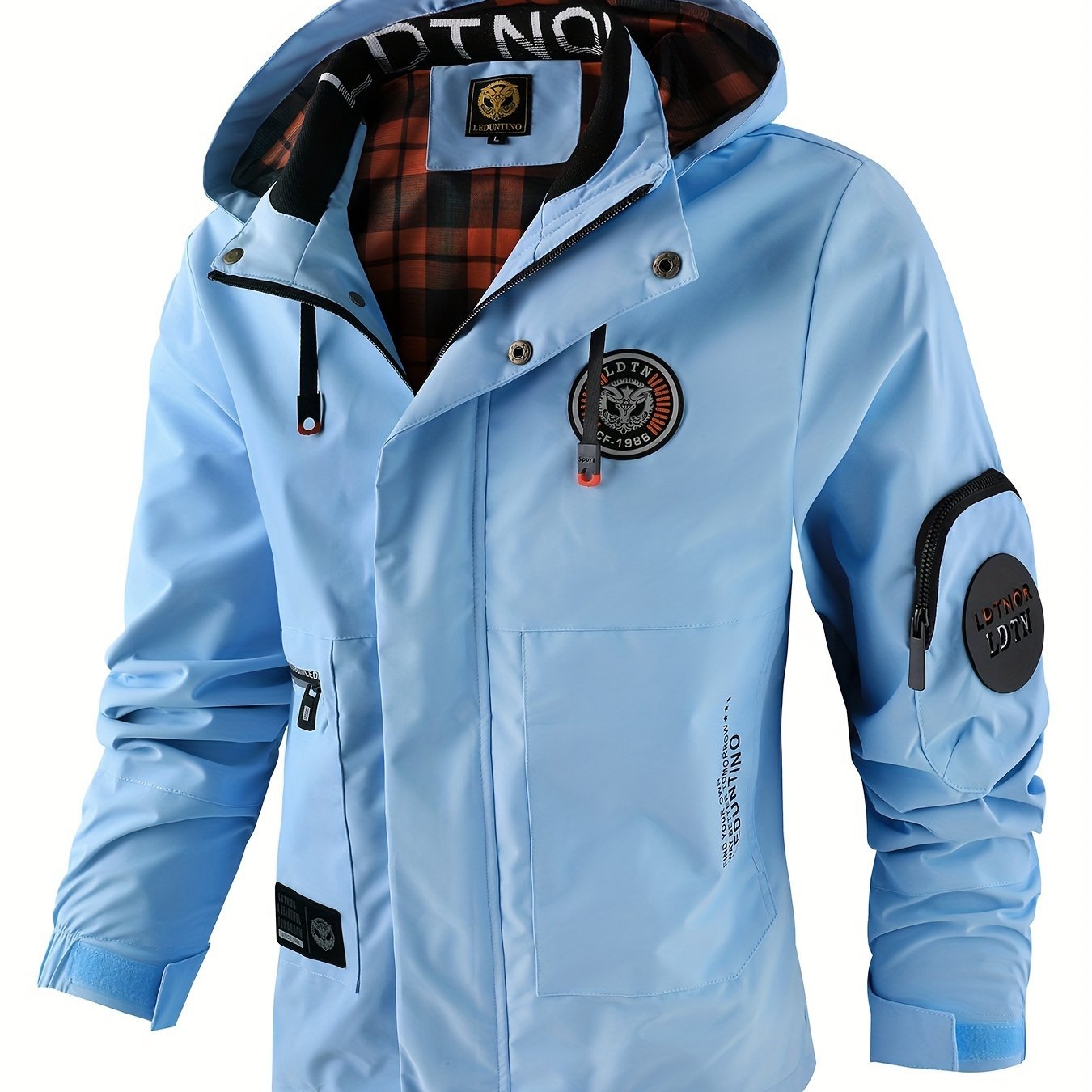 Multiple Pocket Design Men??s Embroidery Long Sleeve Zip Up Drawstring Hooded Jacket, Men??s Stand Collar Thin Jacket For Spring Outdoor - Image 4