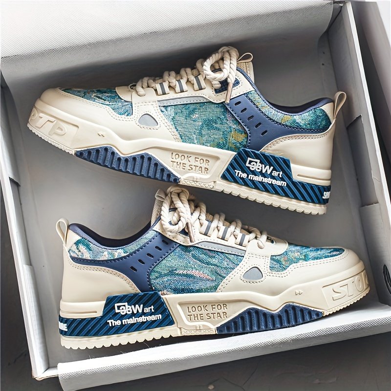 Men??s Alphabet Print Trendy Skate Shoes With PU Leather Uppers, Wear-resistant Non Slip Lace-up Casual Sneakers For Outdoor, Men??s Street Style Footwear - Image 2