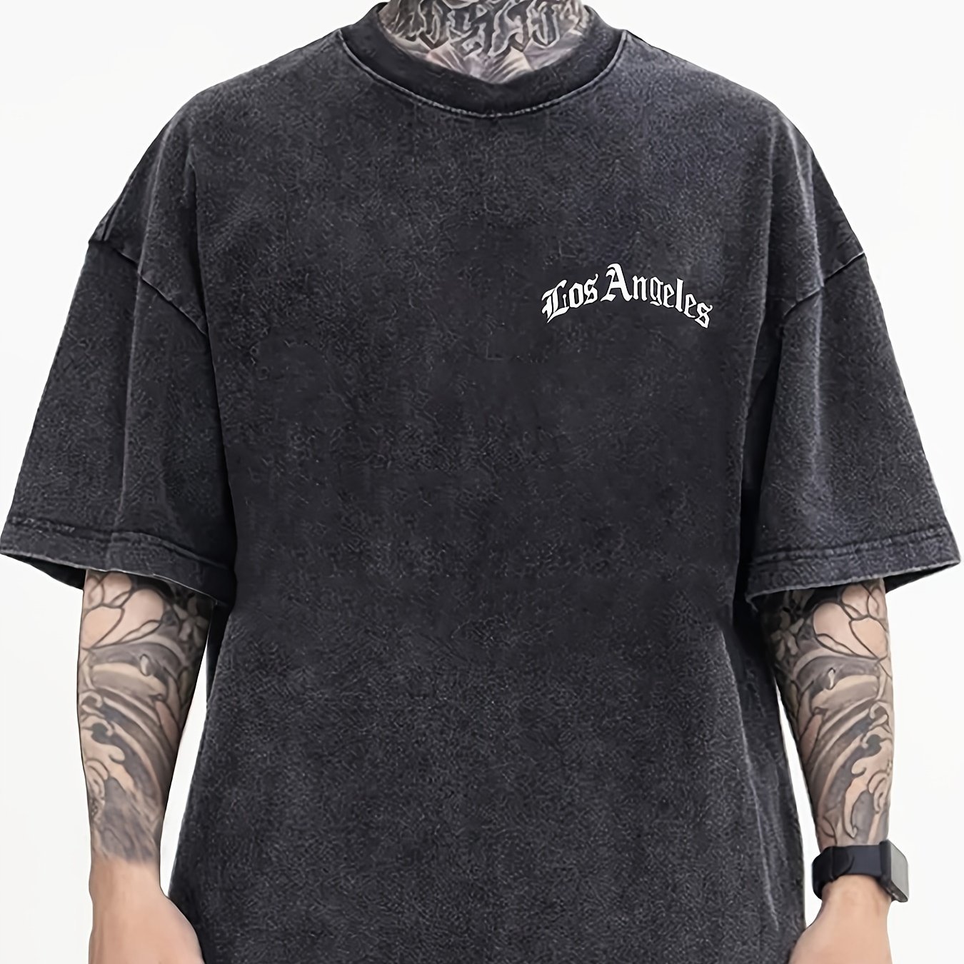 Men??s Los Angeles?? Printed Short-sleeved Drop-shoulder T-shirt Round Neck Top - Image 2