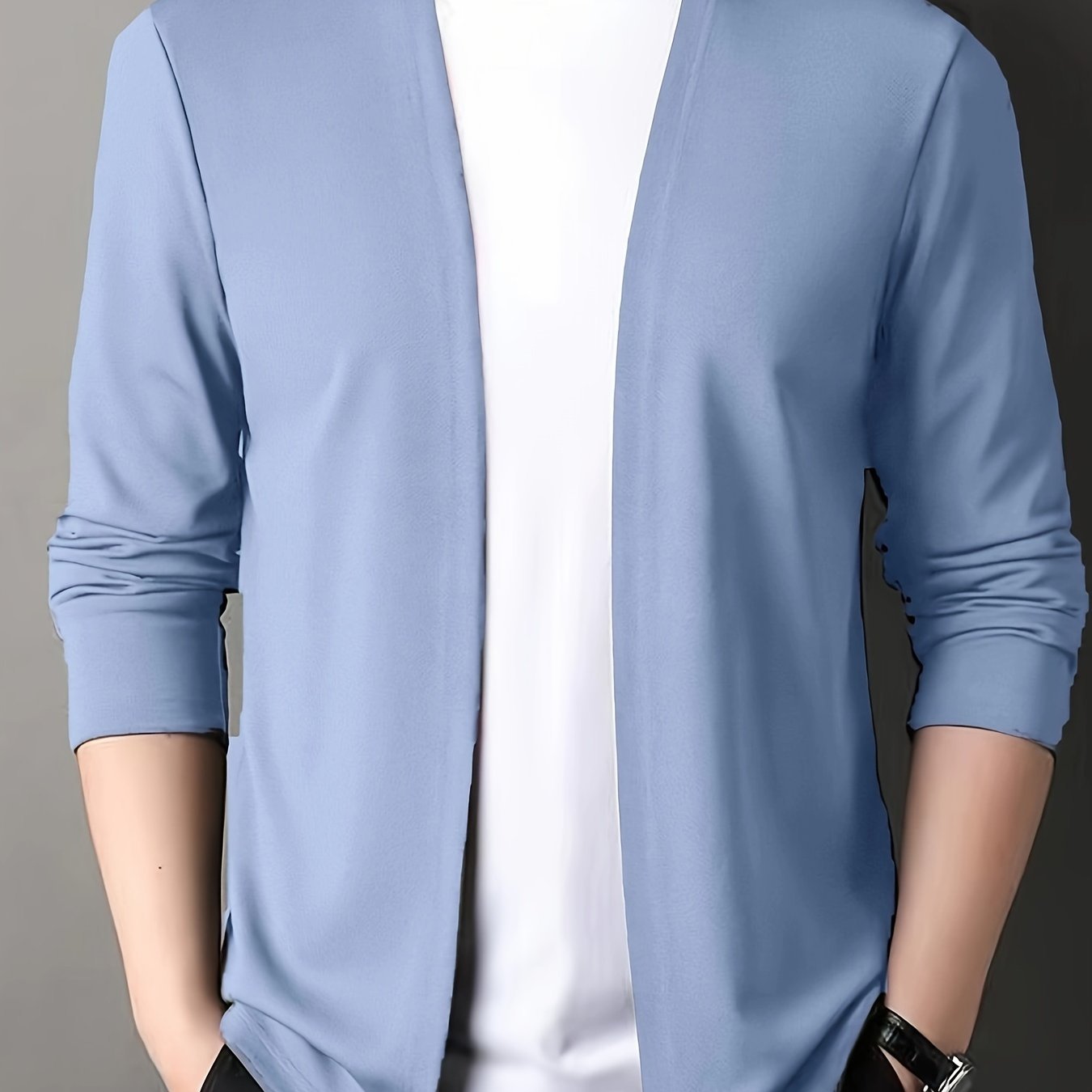 Men??s Solid Knitted Cardigan, Casual Breathable Long Sleeve Slim-fit Open Front Sweater For Outdoor Activities - Image 11