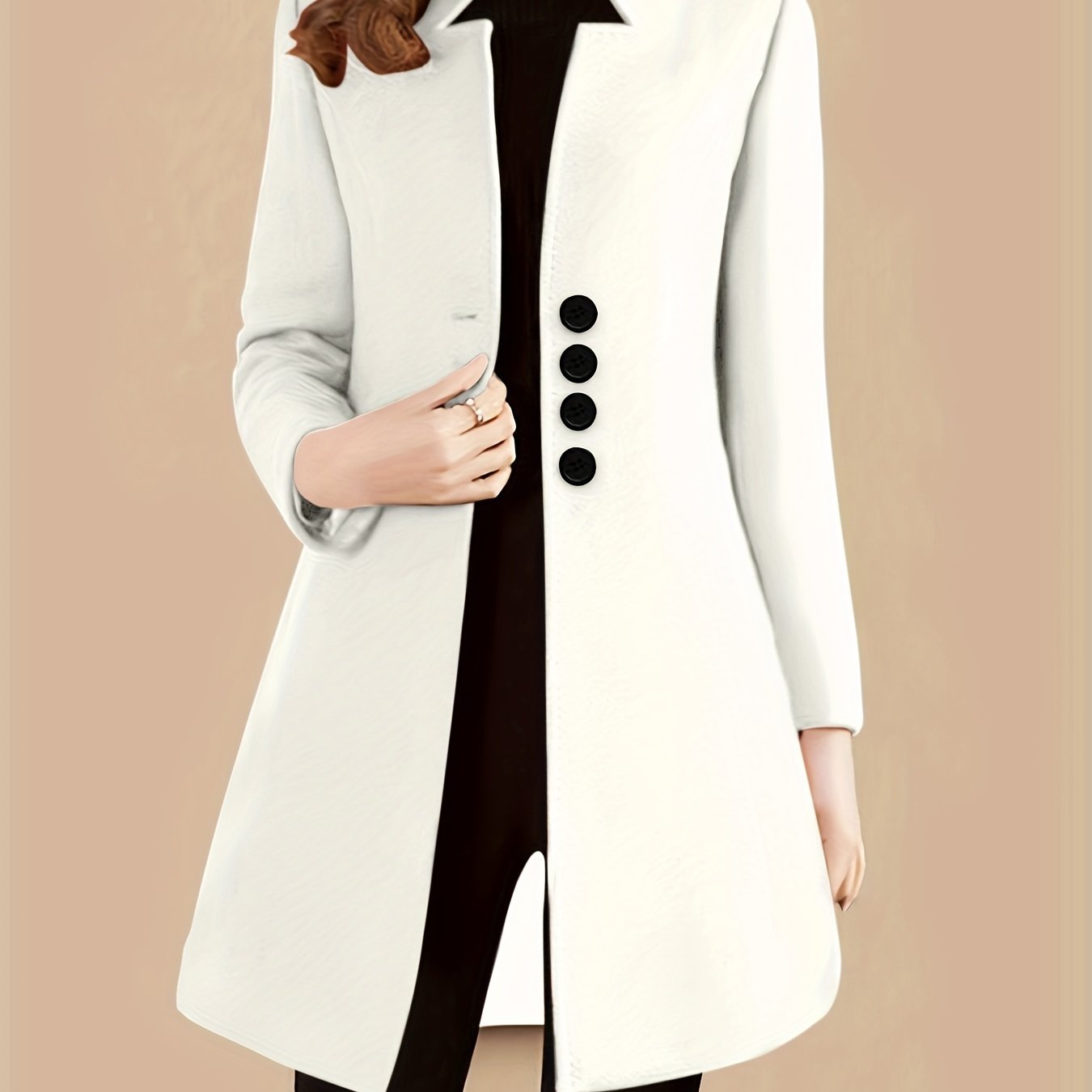 Single Breasted Solid Coat, Elegant Long Sleeve Versatile Outerwear, Women??s Clothing - Image 5