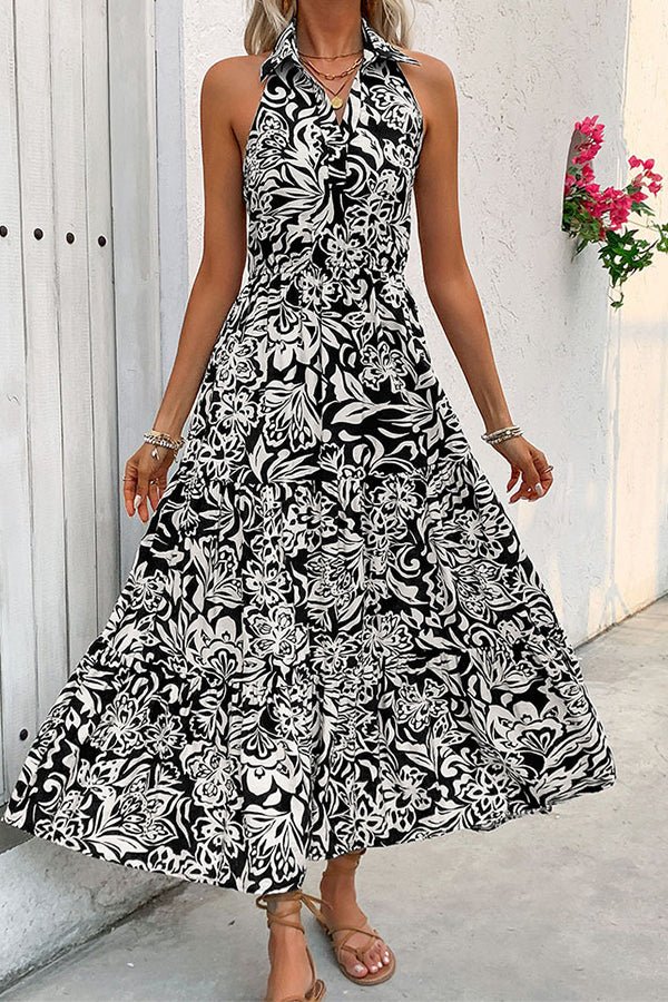 Fashion Floral Printed Halter Neck Maxi Dress - Image 5