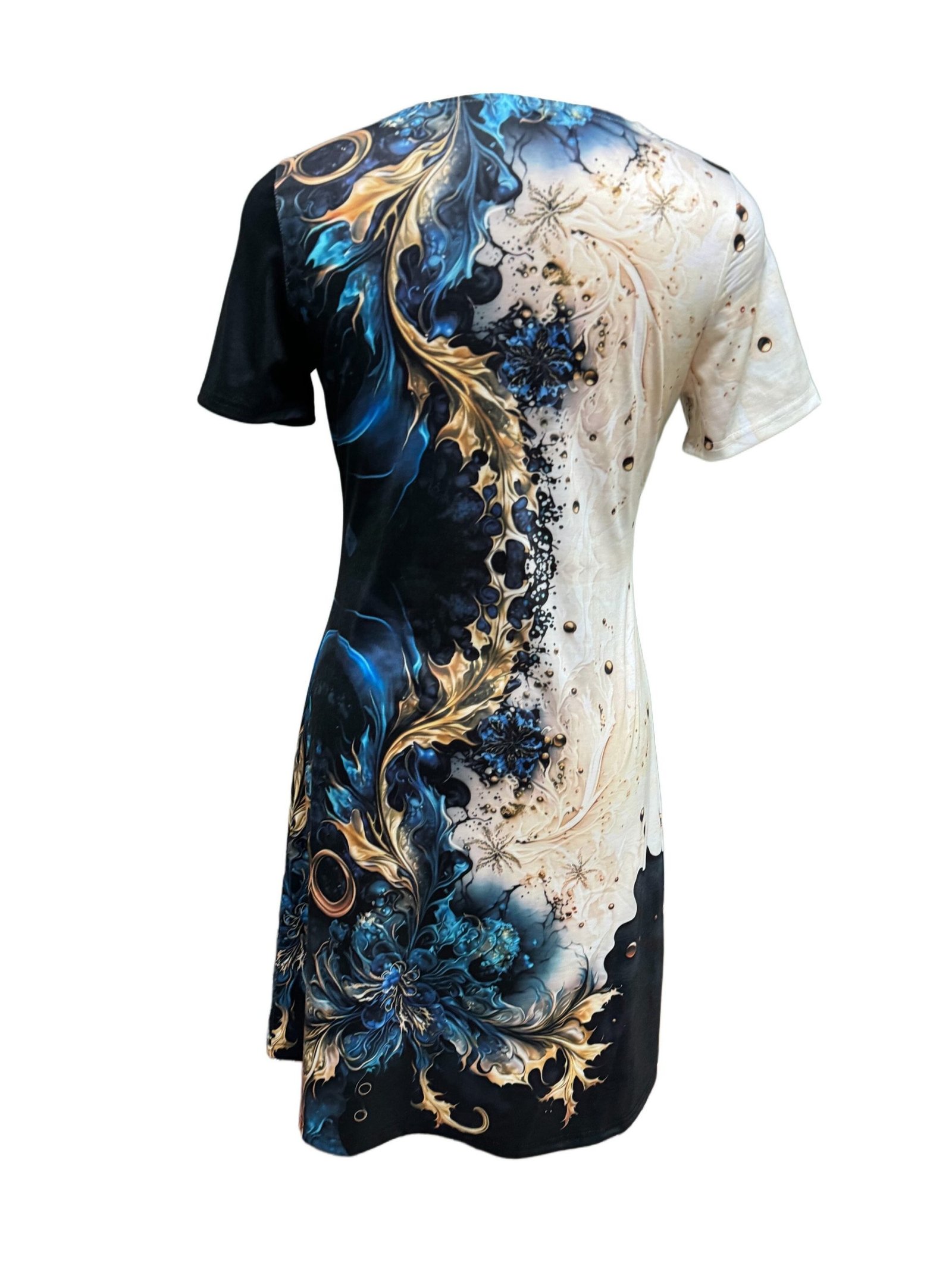 Graphic Print Colorblock Crew Neck Dress, Casual Short Sleeve Dress For Spring & Summer, Women??s Clothing - Image 3