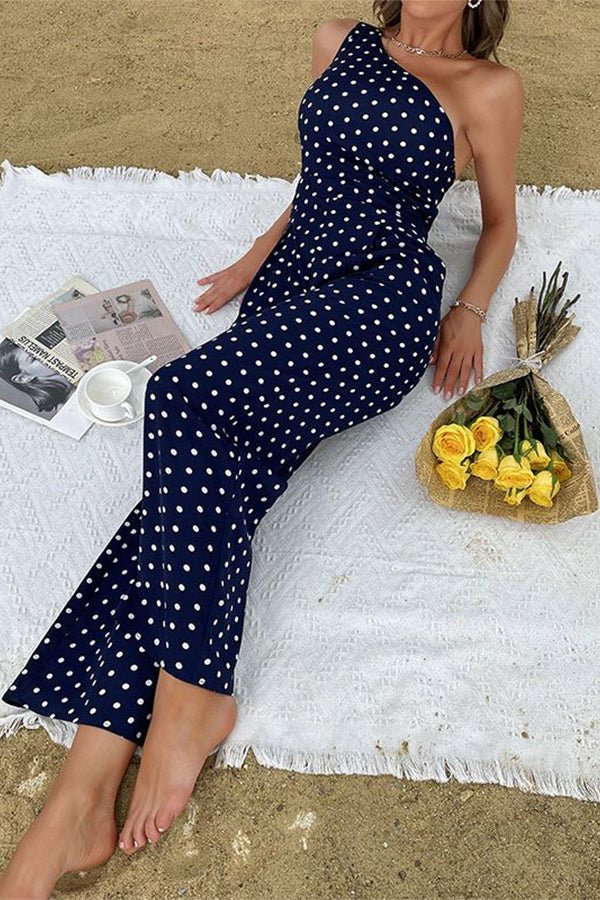 One Shoulder Dots Print Jumpsuit - Image 2