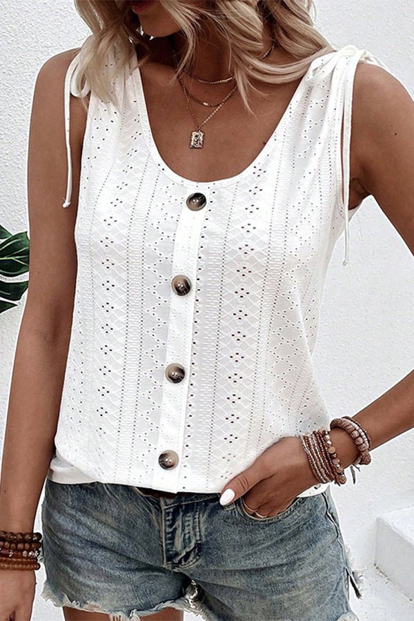 Solid Color U Neck Drawstring Casual Tops