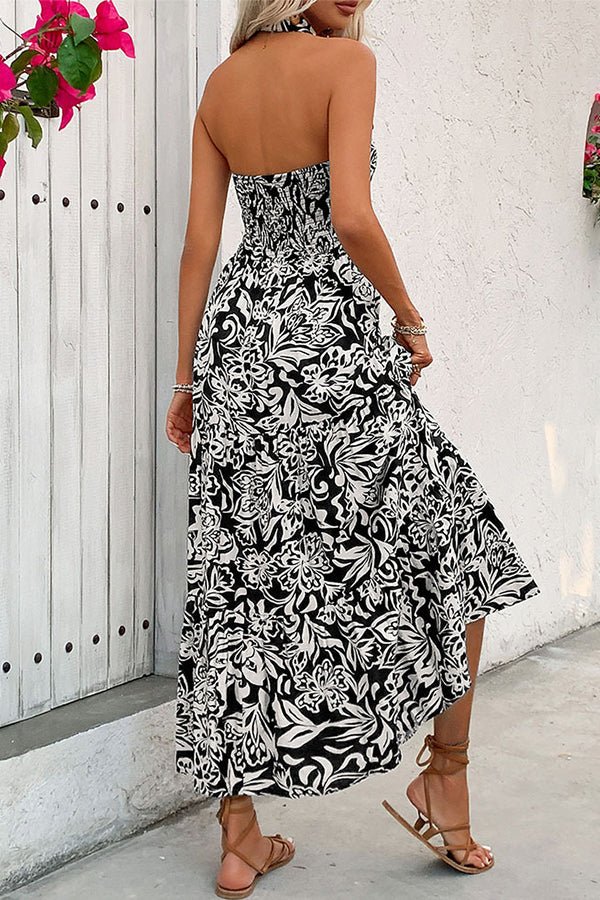 Fashion Floral Printed Halter Neck Maxi Dress - Image 6
