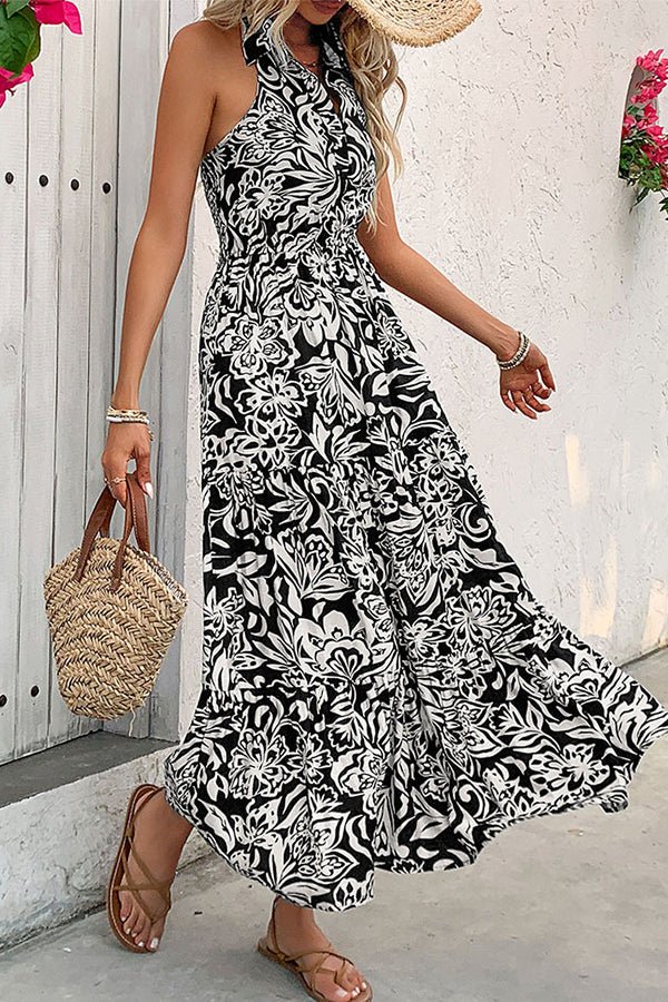 Fashion Floral Printed Halter Neck Maxi Dress - Image 4