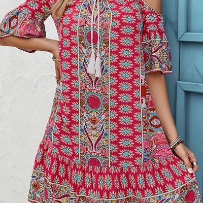 Bohemia Print Off The Shoulder Loose Style Dress