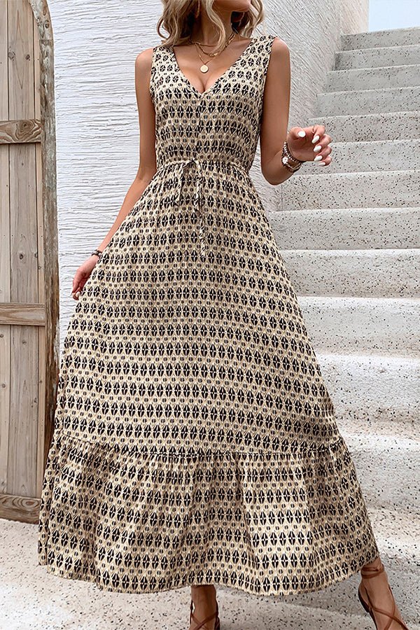Fashion Printed V Neck Sleeveless Maxi Dress - Image 3