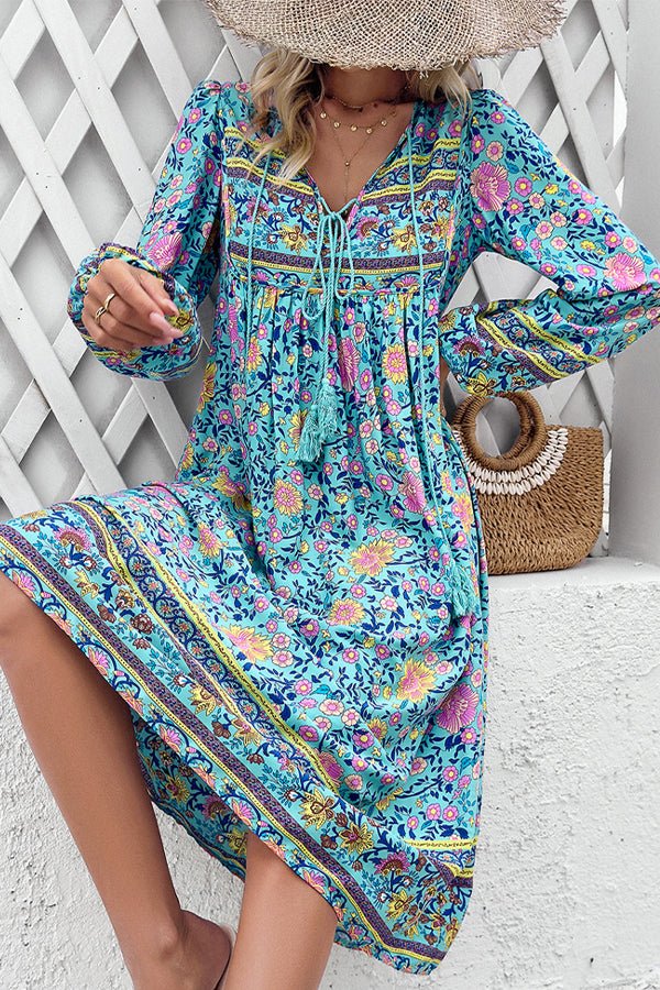 Bohemia Print Holiday Style Midi Dress - Image 3