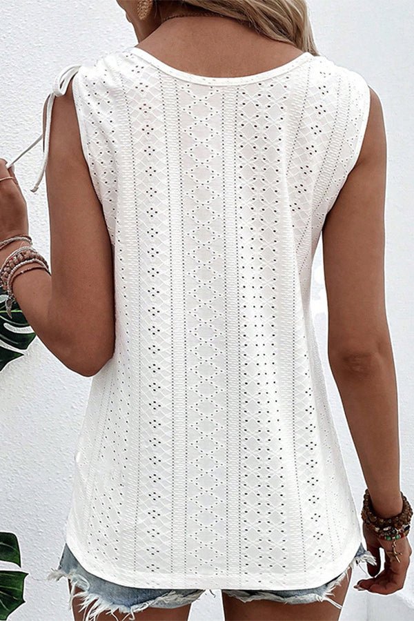 Solid Color U Neck Drawstring Casual Tops - Image 4