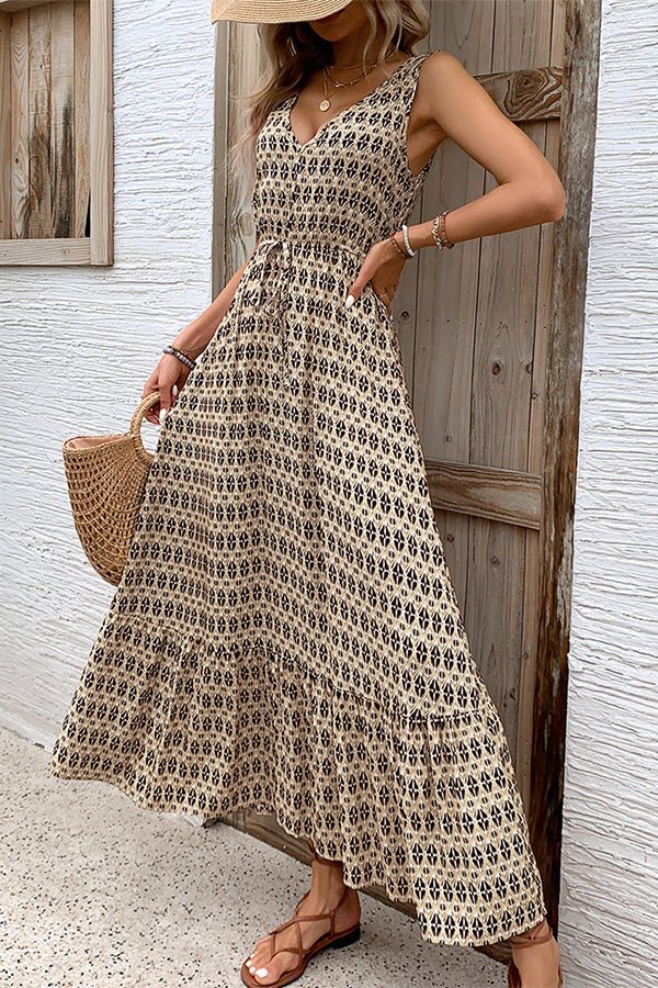 Fashion Printed V Neck Sleeveless Maxi Dress - Image 4