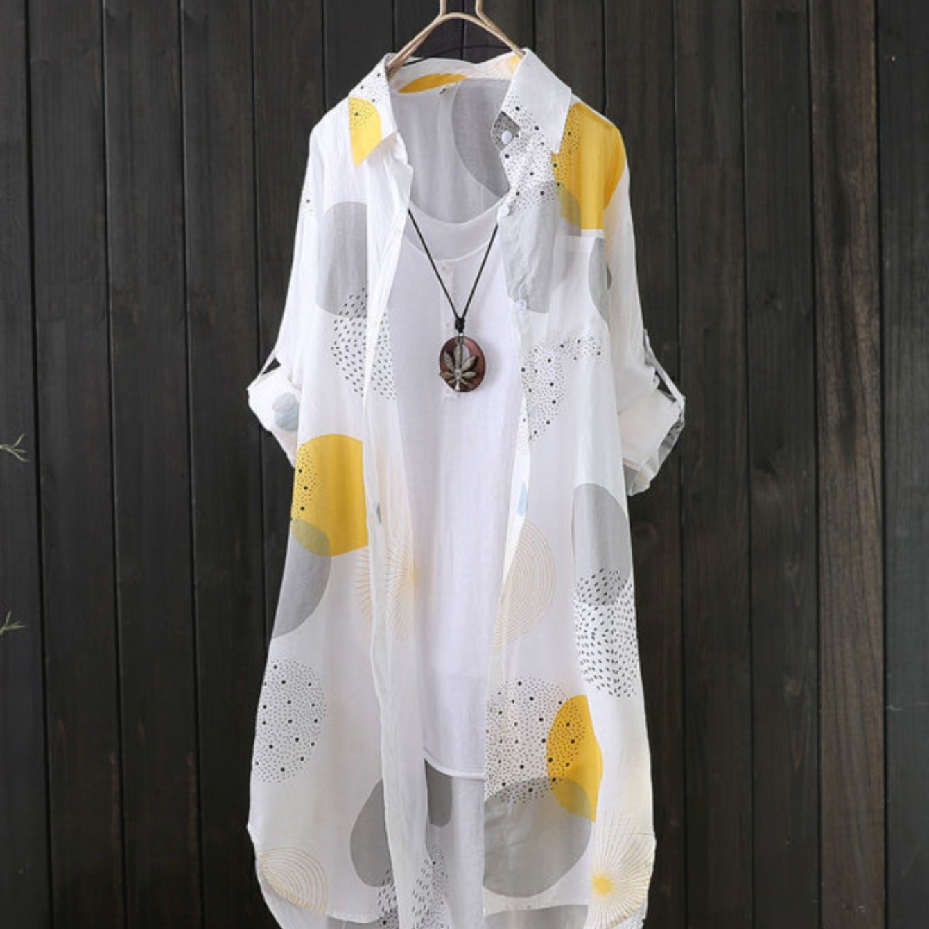 Allover Print Button Front Blouse, Casual Long Sleeve Thigh Length Blouse For Spring & Fall, Women??s Clothing - Image 5