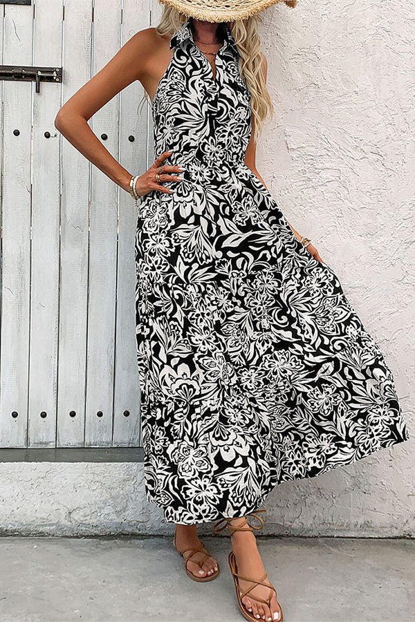 Fashion Floral Printed Halter Neck Maxi Dress - Image 2
