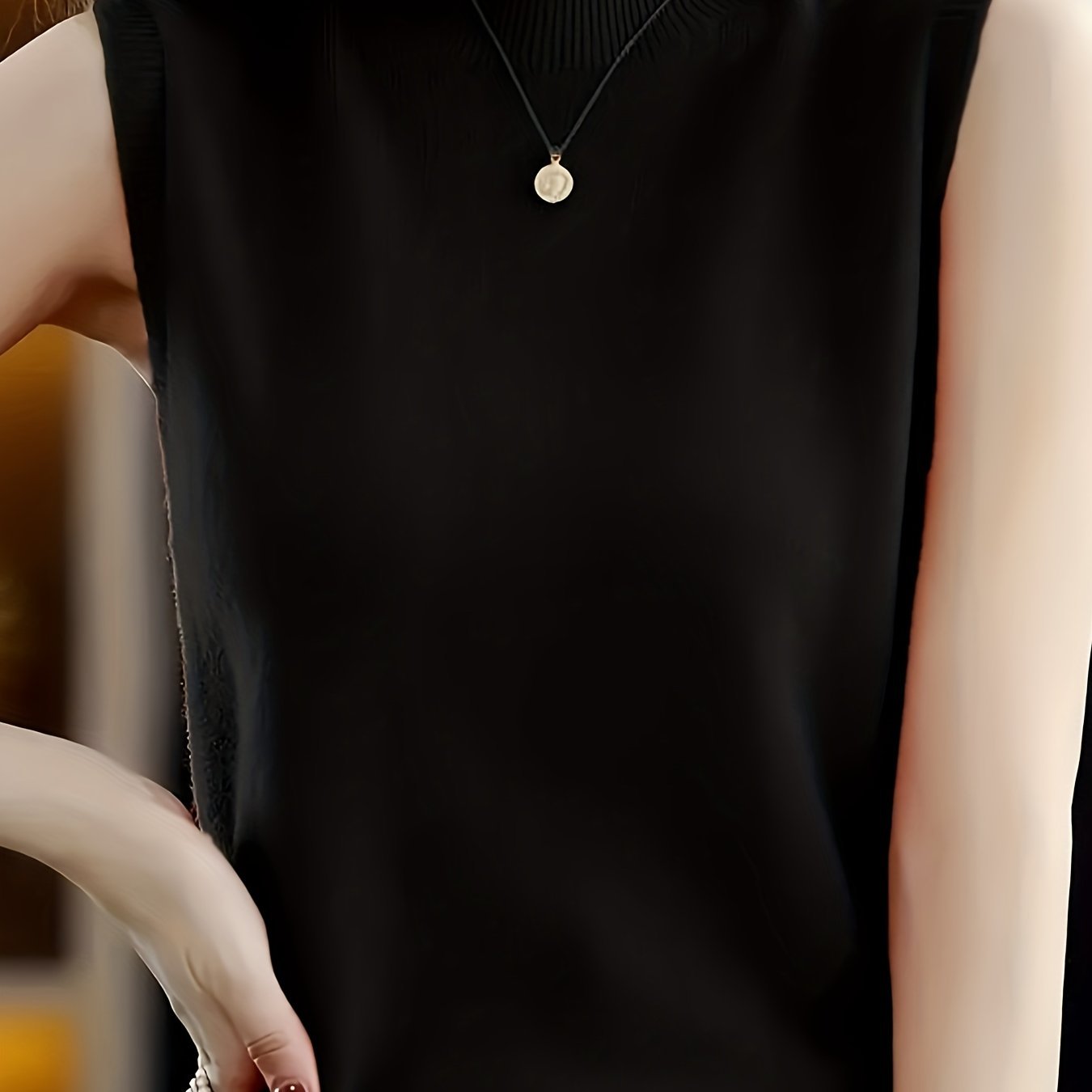 Solid Knit Mock Neck Tank Top, Casual Sleeveless Tank Top, Women??s Clothing - Image 2