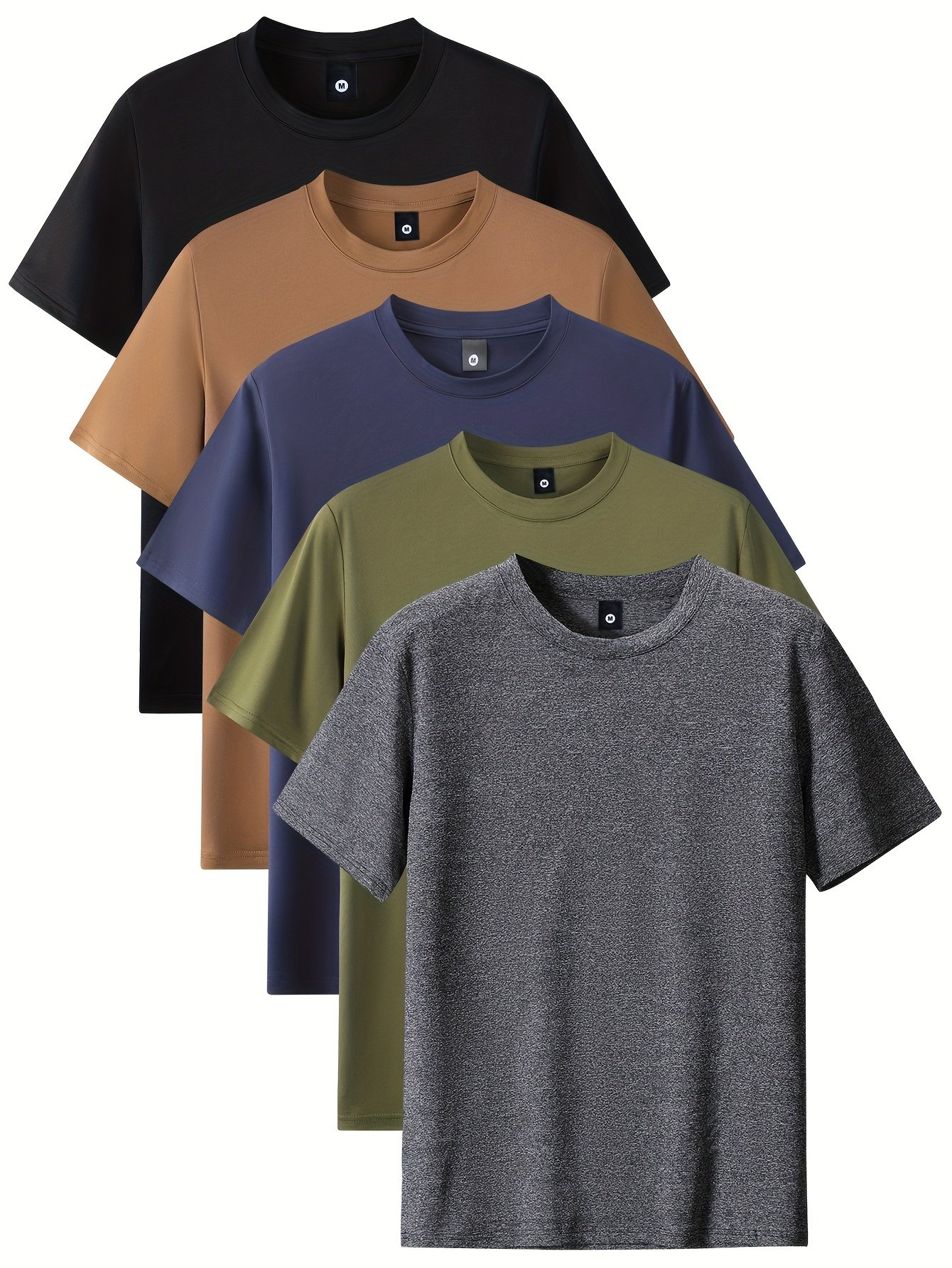 Men??s Fashion 5pcs Sports T-shirt, Casual Stretch Round Neck Tee Shirt For Summer