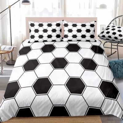2/3-Piece Black & White Soccer Ball Pattern Duvet Cover Set