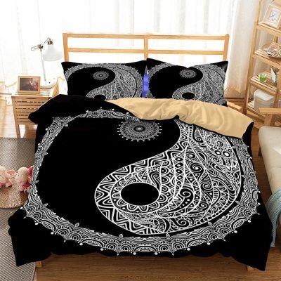2/3-Piece Black & White Bohemian Yin-Yang Duvet Set