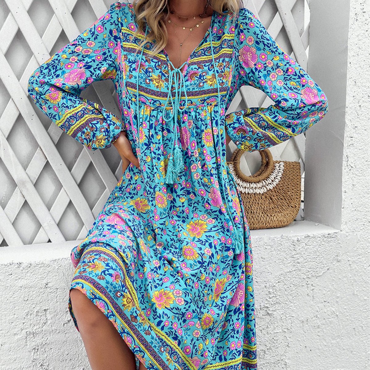 Bohemia Print Holiday Style Midi Dress - Image 5