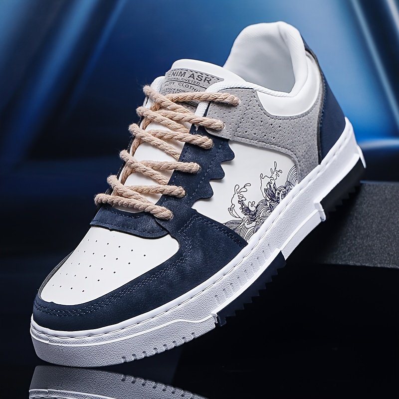 Men??s Trendy Street Style Wave Pattern Low Top Skateboard Shoes, Comfy Non Slip Lace Up Sneakers For Men??s Outdoor Activities - Image 7