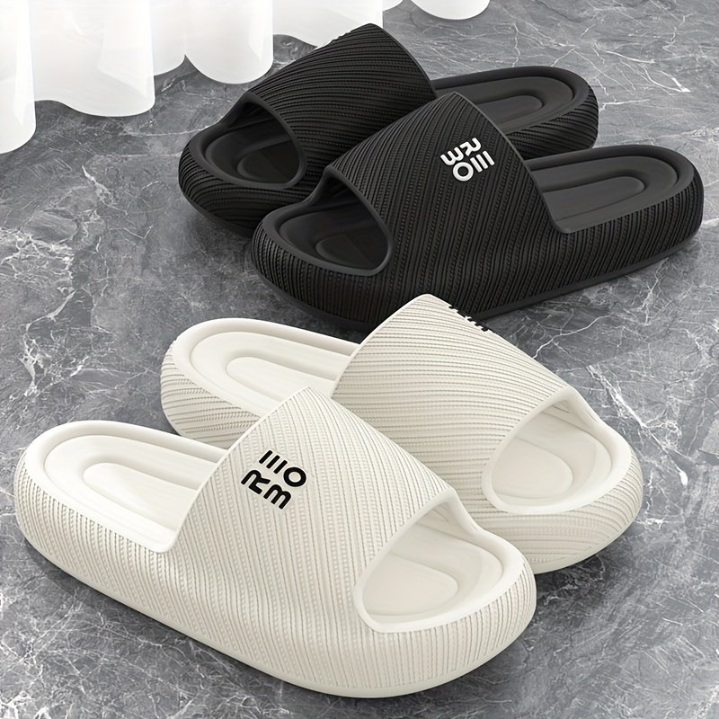 Simple Letter Design Slides, Casual Open Toe Soft Sole Shoes, Comfortable Indoor Home Bathroom Shower Slides