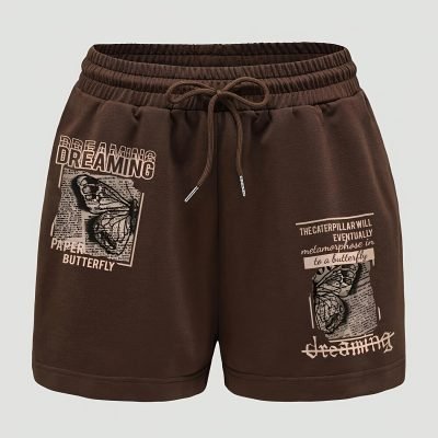 Letter Print Drawstring Shorts, Casual Elastic Waist Shorts For Spring & Summer, Women??s Clothing
