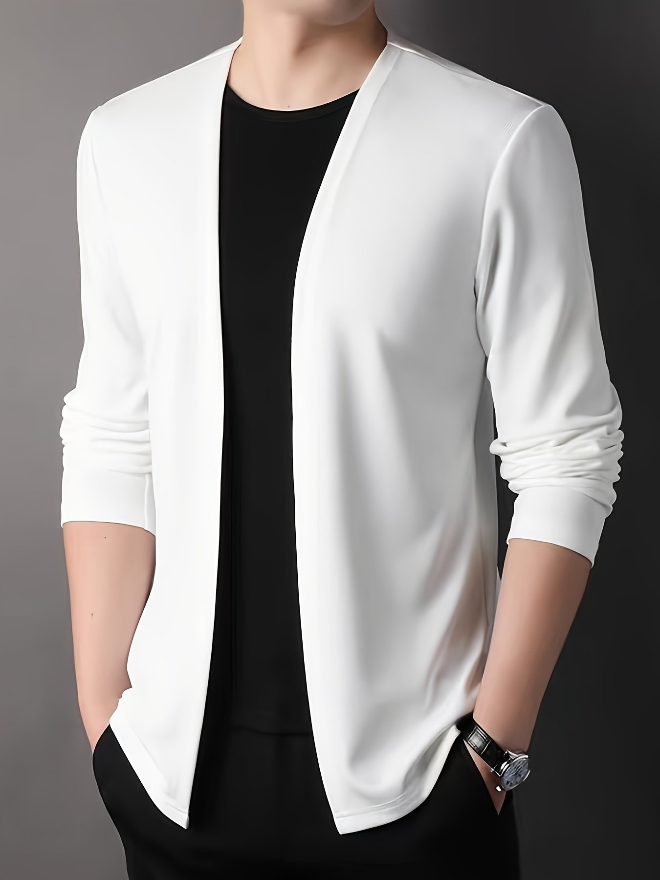 Men??s Solid Knitted Cardigan, Casual Breathable Long Sleeve Slim-fit Open Front Sweater For Outdoor Activities - Image 15