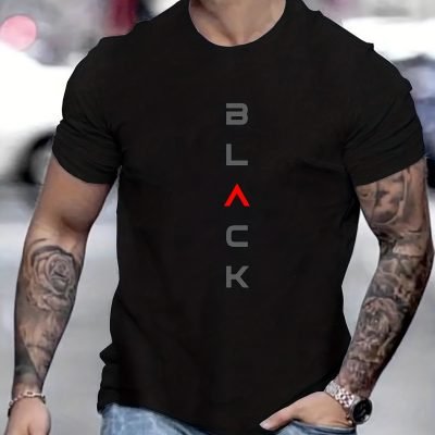??Black?? Print Tee Shirt, Tee For Men, Casual Short Sleeve T-shirt For Summer Spring Fall, Tops As Gifts