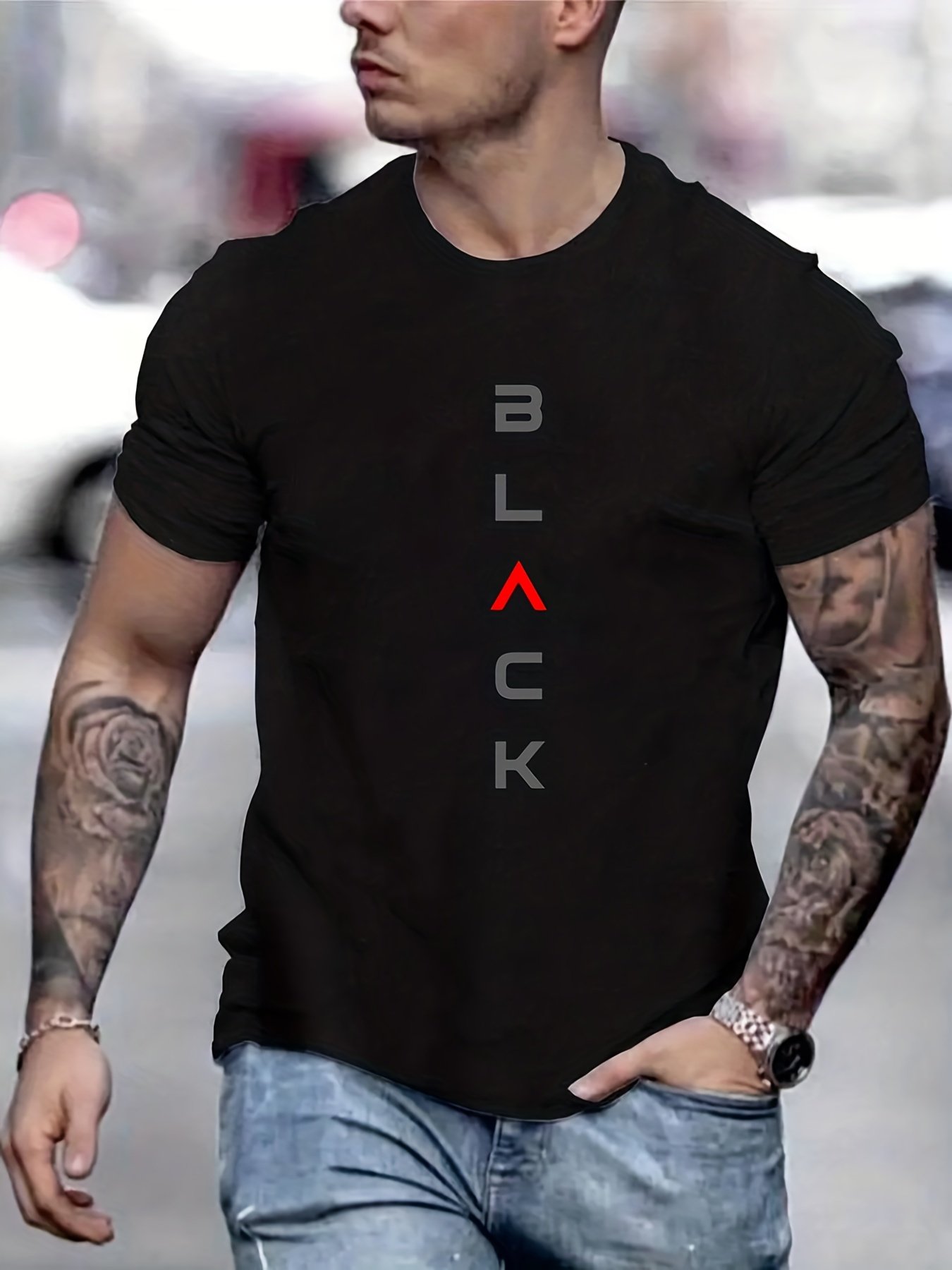 ??Black?? Print Tee Shirt, Tee For Men, Casual Short Sleeve T-shirt For Summer Spring Fall, Tops As Gifts