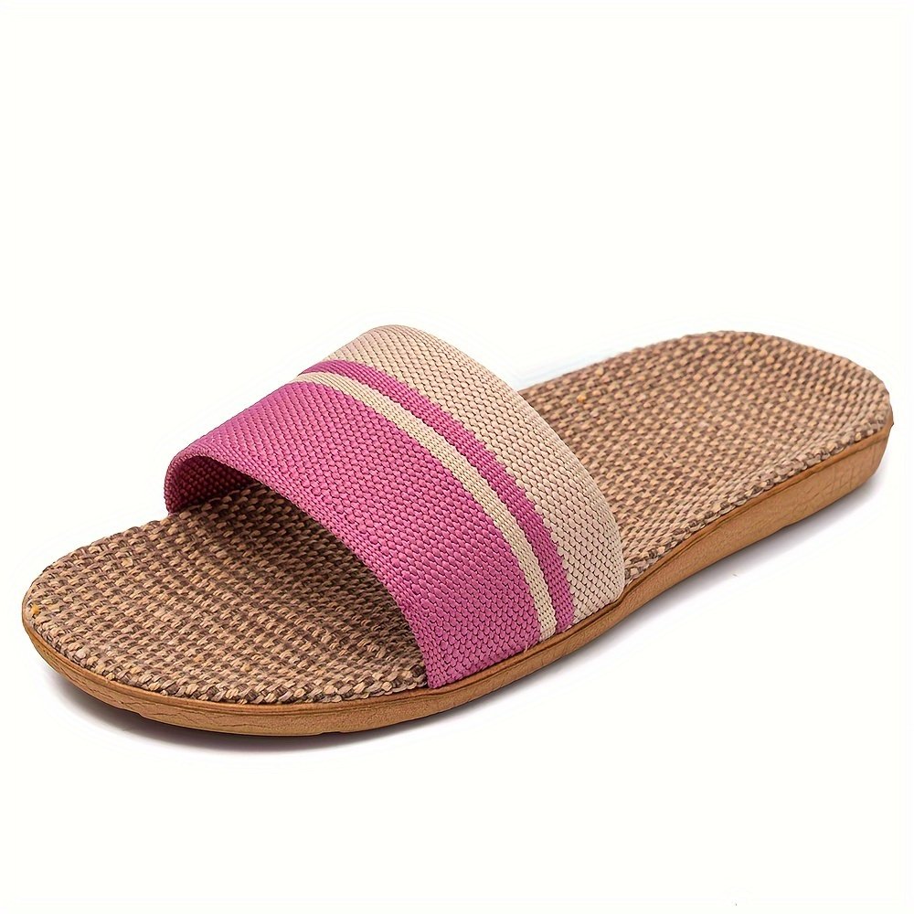 Striped Pattern Slides, Casual Open Toe Flat Summer Shoes, Comfortable Indoor Home Slides - Image 3
