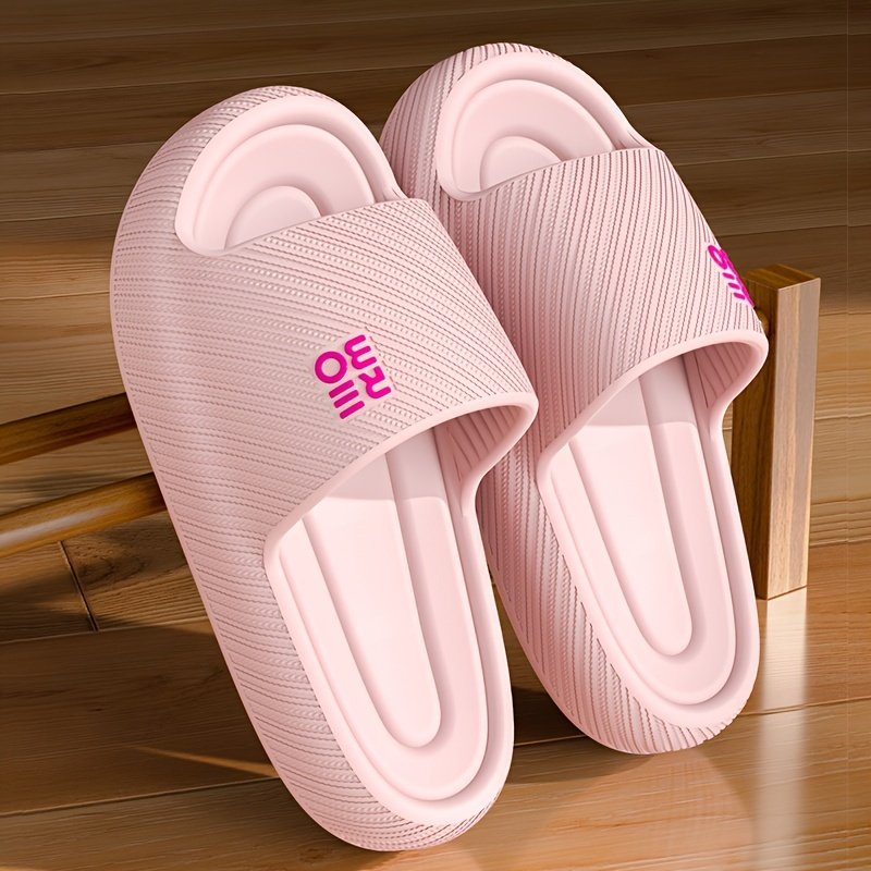 Simple Letter Design Slides, Casual Open Toe Soft Sole Shoes, Comfortable Indoor Home Bathroom Shower Slides - Image 2