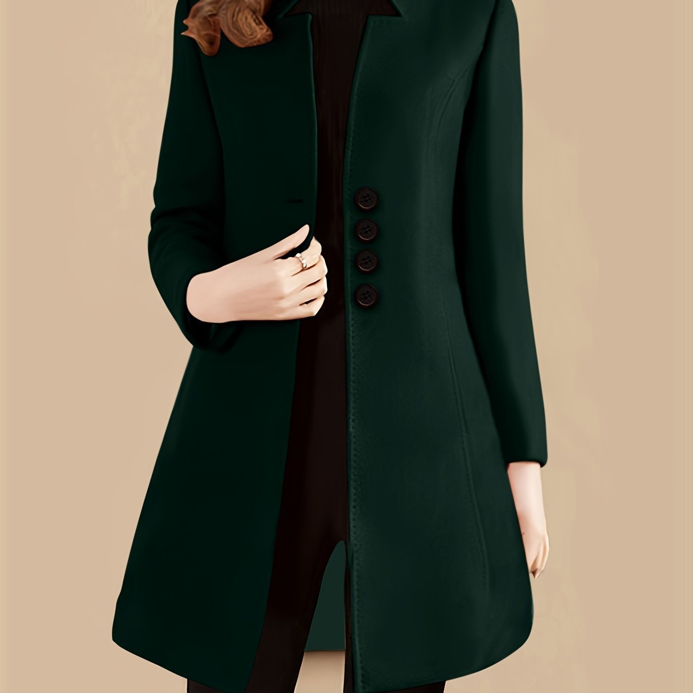 Single Breasted Solid Coat, Elegant Long Sleeve Versatile Outerwear, Women??s Clothing - Image 8