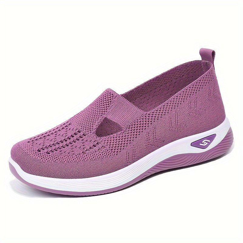 Women??s Solid Color Sneakers, Breathable Knit Slip On Outdoor Shoes, Lightweight Low Top Shoes - Image 6
