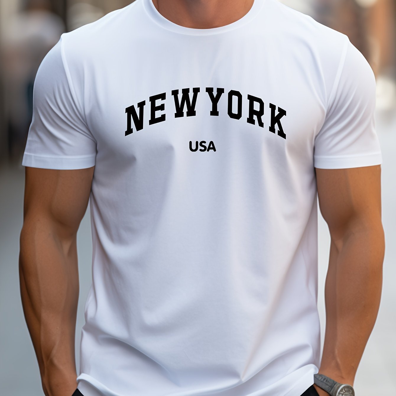 ??NEW YORK USA?? Print, Men??s Novel Design T-shirt, Casual Comfy Tees For Summer, Men??s Clothing Tops For Daily Activities - Image 3