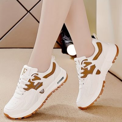 Women??s Contrast Color Casual Sneakers, Lace Up Platform Soft Sole Walking Comfort Shoes, Low-top Versatile Trainers