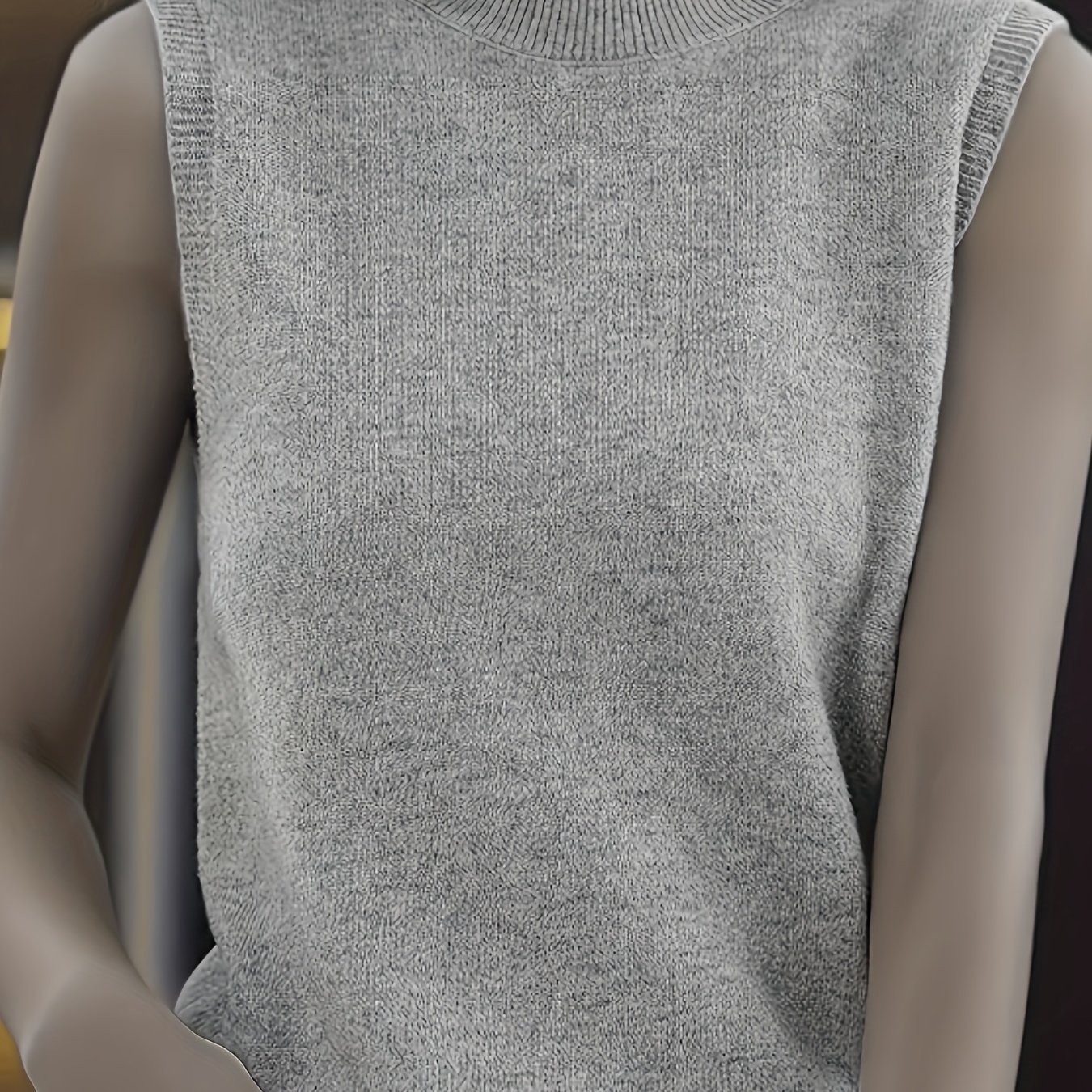Solid Knit Mock Neck Tank Top, Casual Sleeveless Tank Top, Women??s Clothing - Image 4