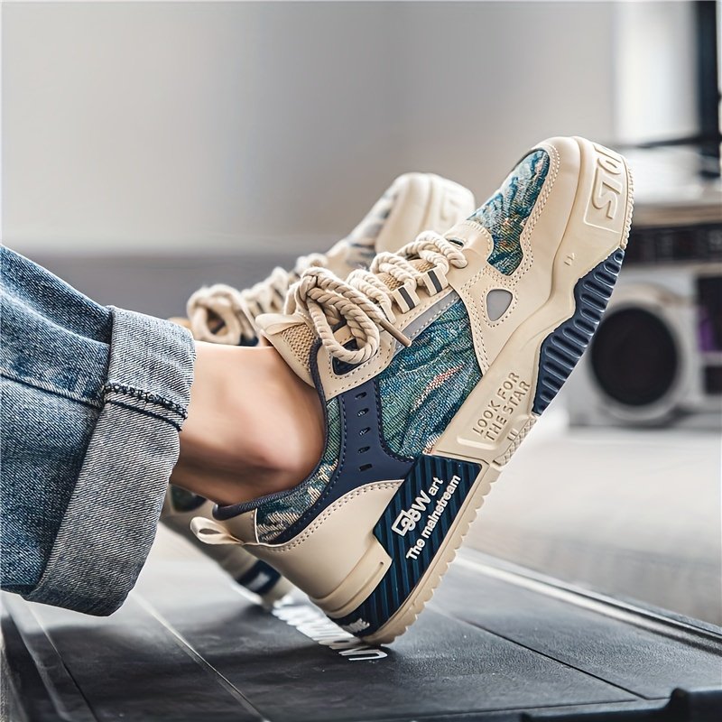 Men??s Alphabet Print Trendy Skate Shoes With PU Leather Uppers, Wear-resistant Non Slip Lace-up Casual Sneakers For Outdoor, Men??s Street Style Footwear - Image 10