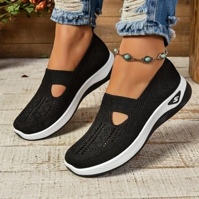 Women??s Cut-out Sneakers, Casual Breathable Slip On Walking Shoes, Lightweight Outdoor Flat Shoes
