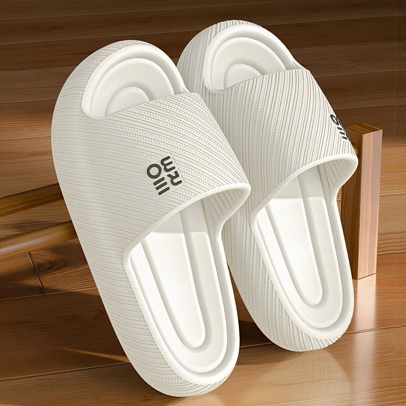 Simple Letter Design Slides, Casual Open Toe Soft Sole Shoes, Comfortable Indoor Home Bathroom Shower Slides - Image 3