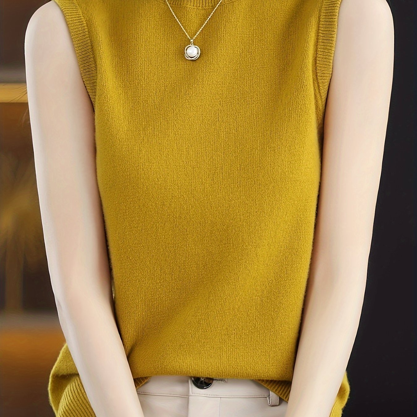 Solid Knit Mock Neck Tank Top, Casual Sleeveless Tank Top, Women??s Clothing - Image 8