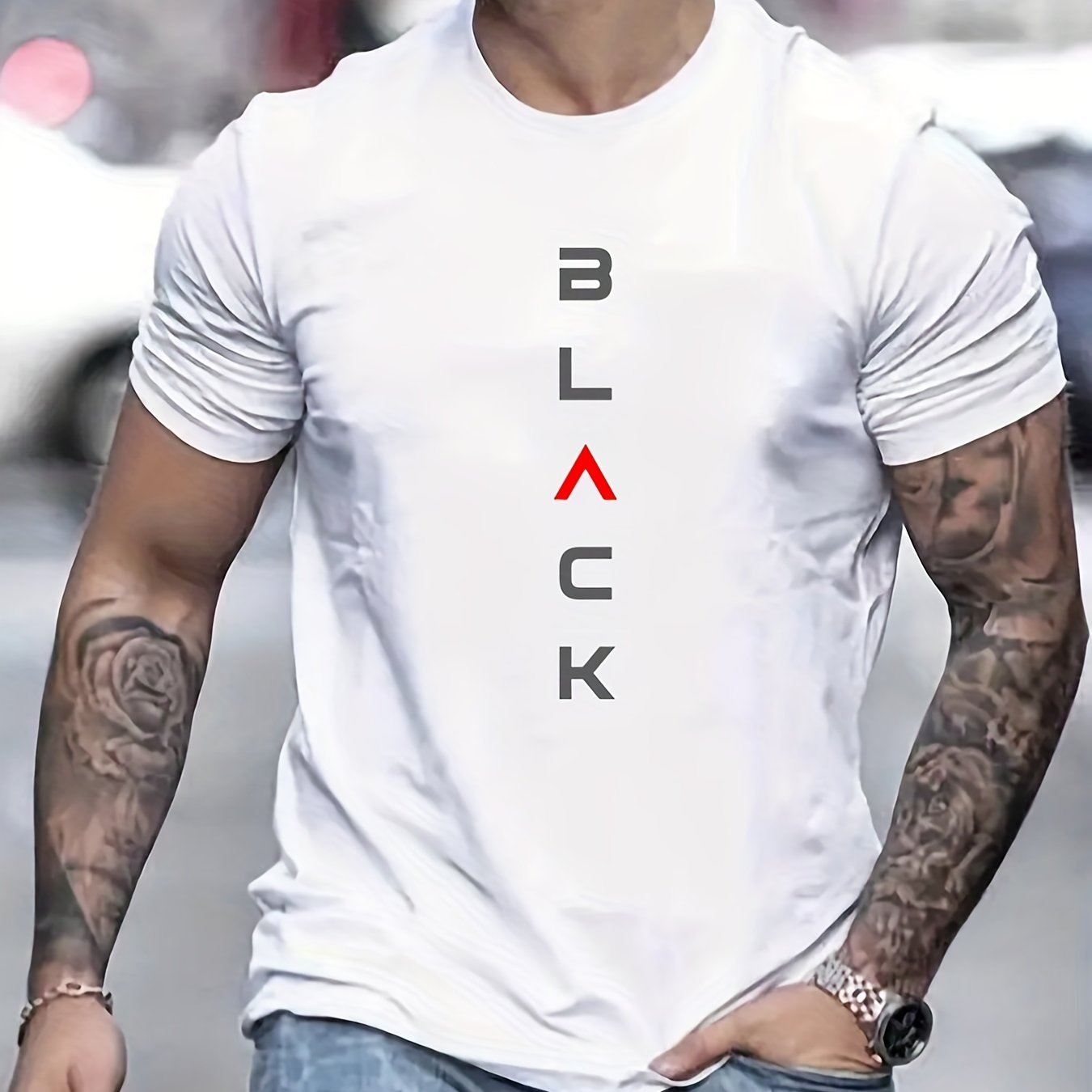 ??Black?? Print Tee Shirt, Tee For Men, Casual Short Sleeve T-shirt For Summer Spring Fall, Tops As Gifts - Image 2