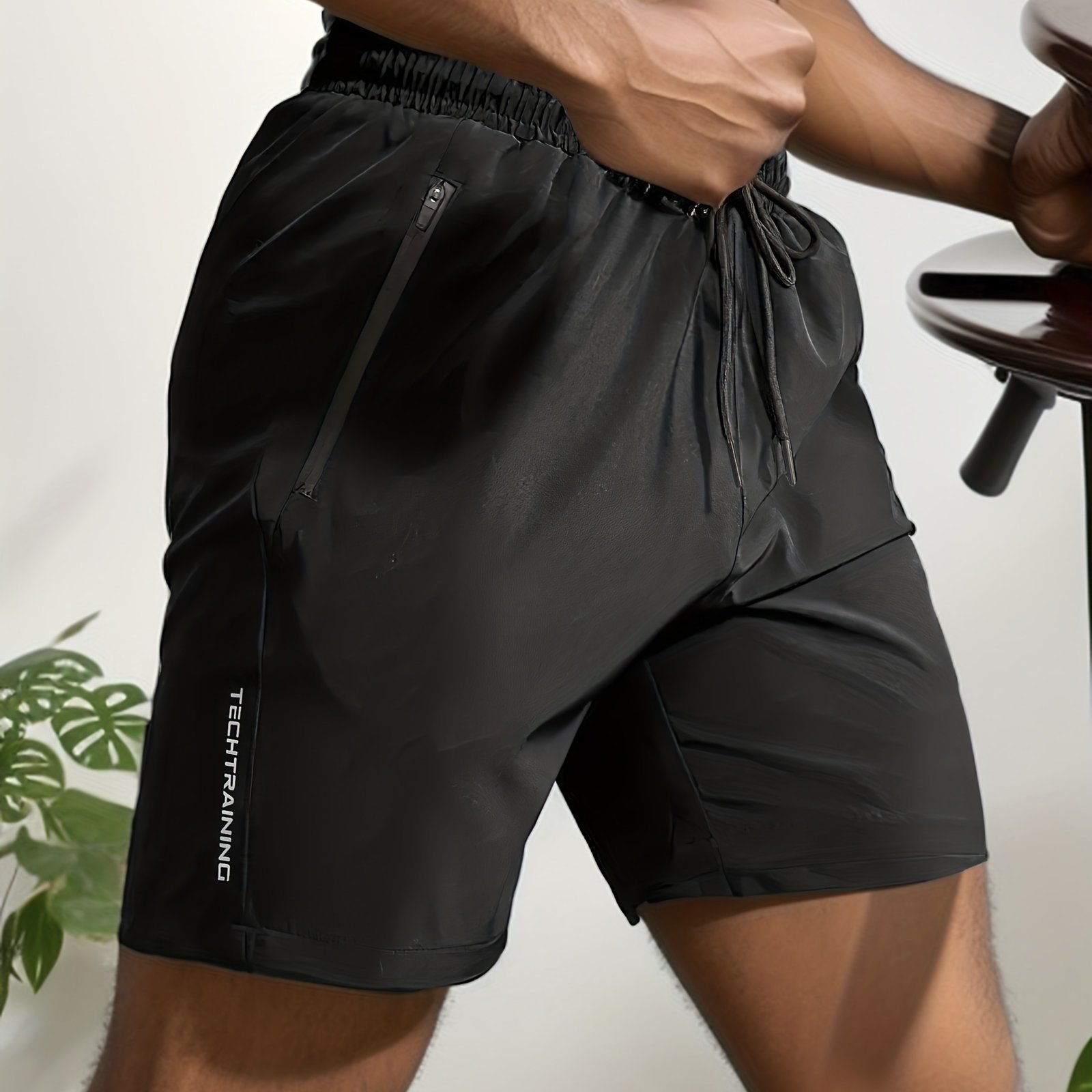 Quick Drying Comfy Active Shorts, Men??s Casual Zipper Pockets Stretch Waist Drawstring Shorts For Summer Gym Workout Training - Image 8