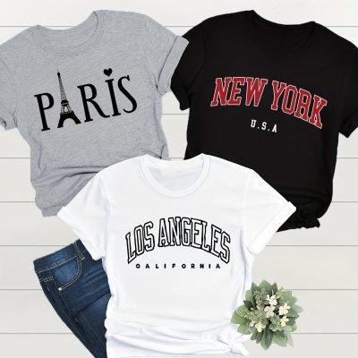3 Pack Eiffel Tower Print Crew Neck T-Shirt, Casual Short Sleeve T-Shirt For Spring & Summer, Women??s Clothing