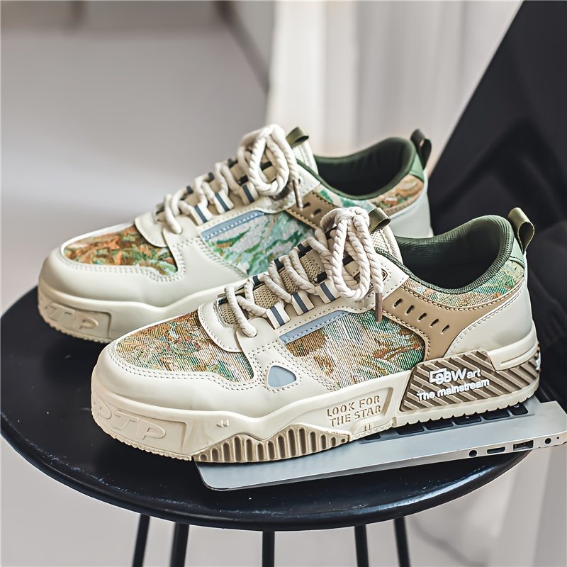 Men??s Alphabet Print Trendy Skate Shoes With PU Leather Uppers, Wear-resistant Non Slip Lace-up Casual Sneakers For Outdoor, Men??s Street Style Footwear - Image 9