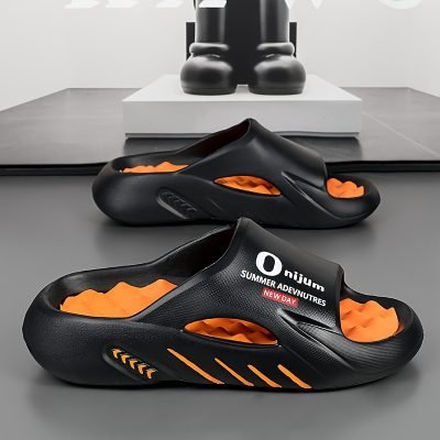 Unisex Trendy Colour Block Open Toe Breathable Slippers With Massage Grains, Comfy Non Slip Durable EVA Sole Slides For Men??s & Women??s Indoor Activities