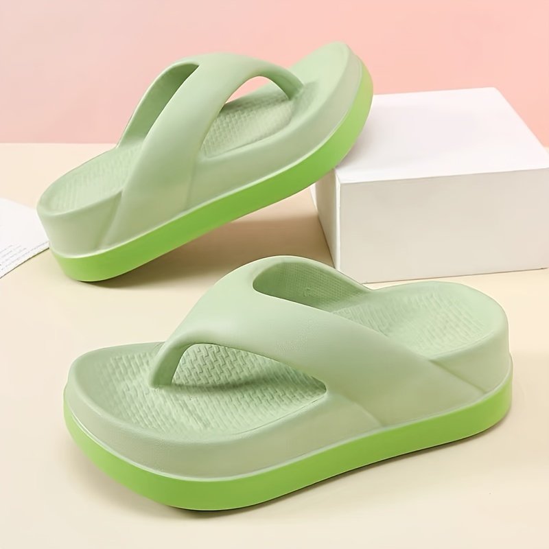 Women??s Contrast Color Flip Flops, Soft Sole Platform Slip On EVA Vacation Slides, Non-slip Beach Slides - Image 5