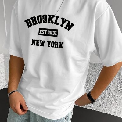 ?? Brooklyn ?? Stylish Print Summer & Spring Tee For Men, Casual Short Sleeve Fashion Style T-Shirt, Sporty New Arrival Novelty Top For Leisure