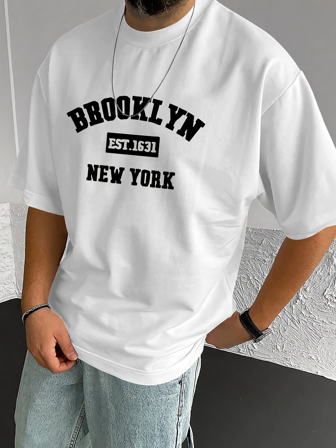 ?? Brooklyn ?? Stylish Print Summer & Spring Tee For Men, Casual Short Sleeve Fashion Style T-Shirt, Sporty New Arrival Novelty Top For Leisure