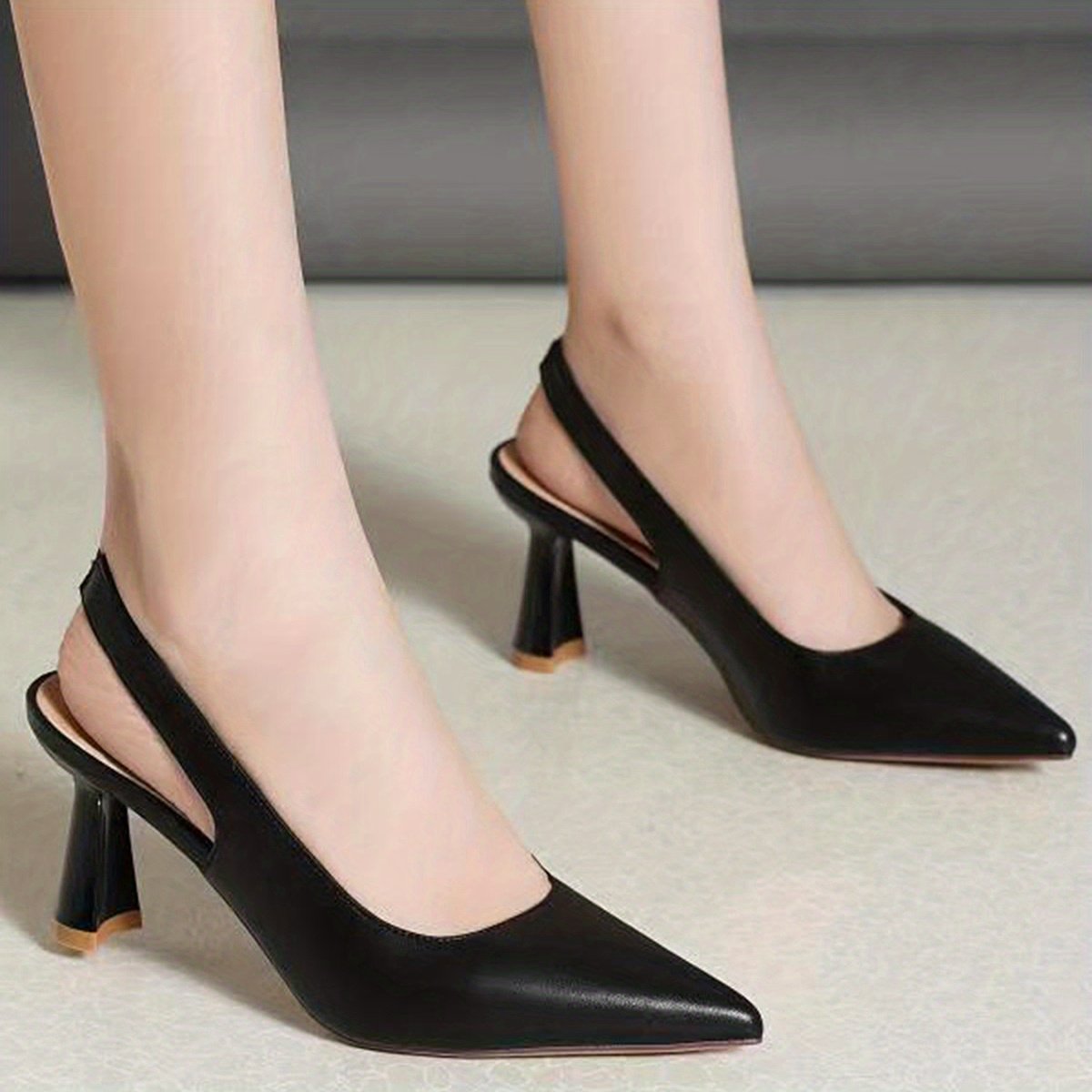 Women??s Solid Color Shoes, Point Toe Ankle Strap Slingback Stiletto Heel Trendy Shoes, Elegant Dress Comfy Shoes - Image 3