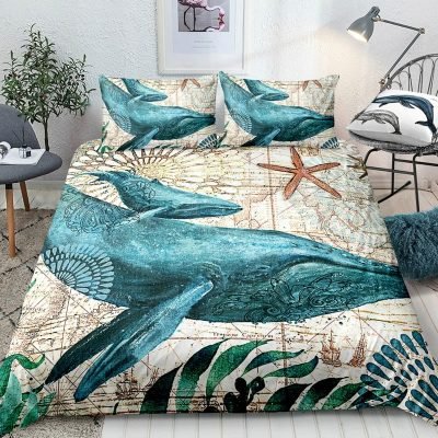 2/3-Piece Mediterranean Whale Print Duvet Cover Set